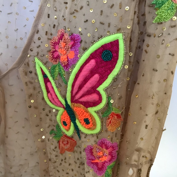 Vintage Matthew Williamson Sequin Neon 🦋 Butterflies sheer top RARE Sm/petite - Picture 2 of 9